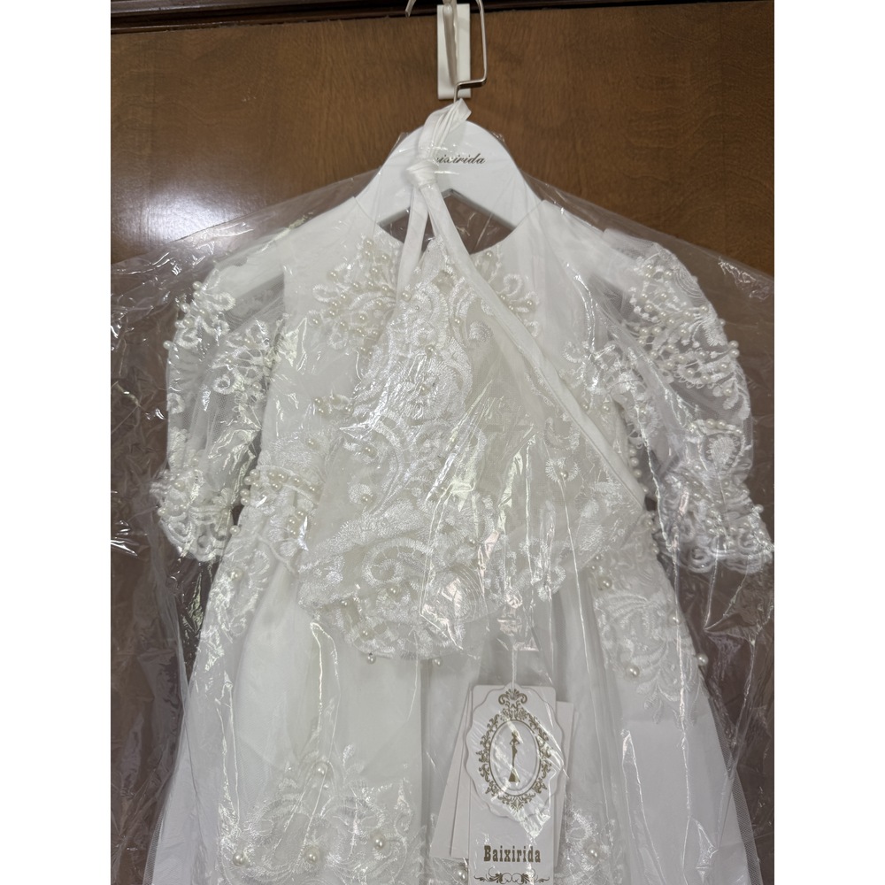 Baby Baptism Gown Full Pearl White 6M - Picture 4 of 14